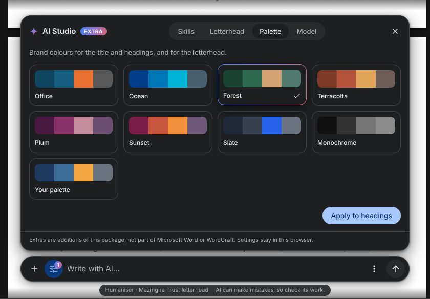 AI Studio palettes