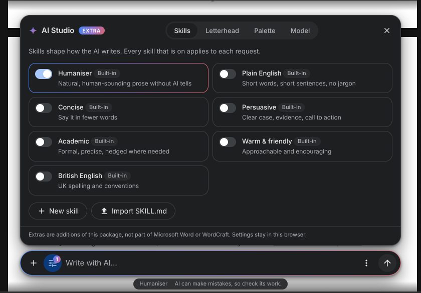 AI Studio skills, with the Humaniser on
