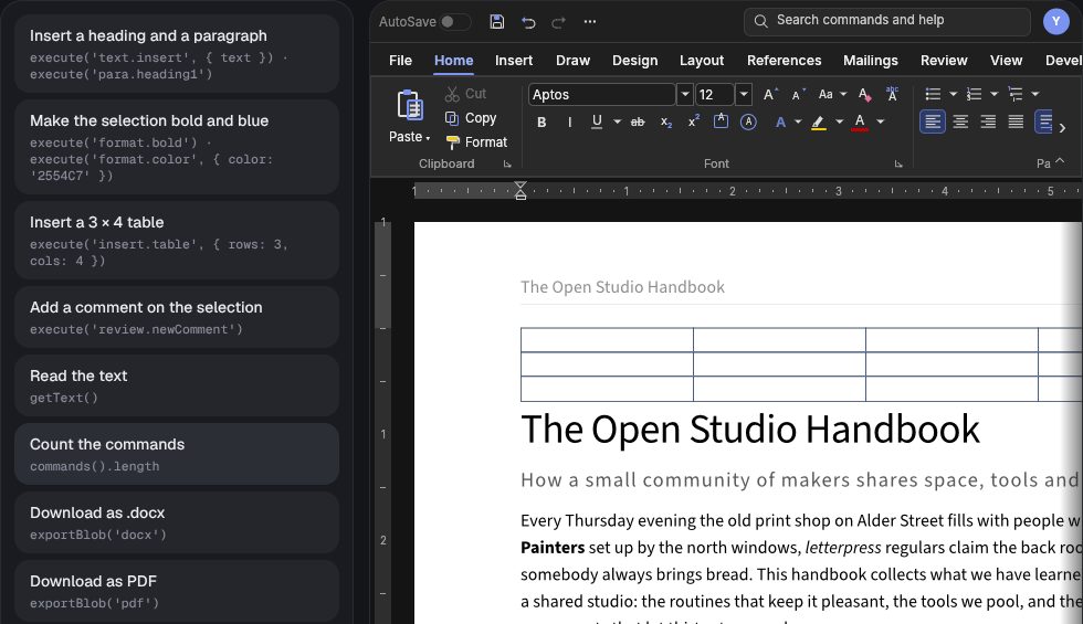 Running editor commands from code