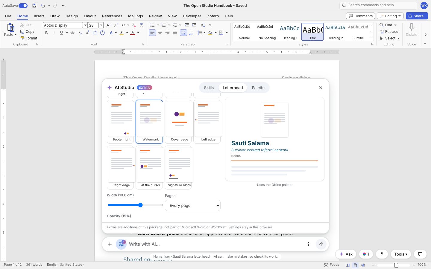 Logo placement presets on mini pages