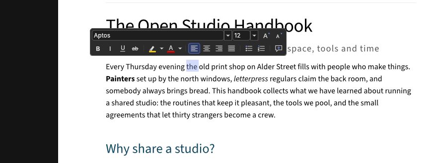 The mini toolbar over a selected word